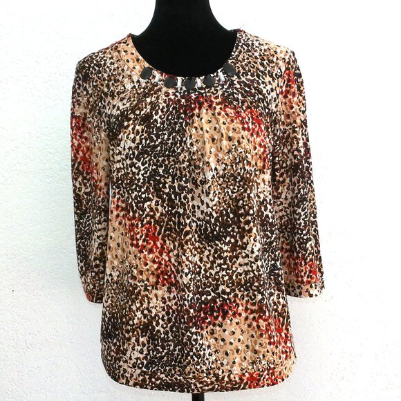 Red/beige/black Blouse, with rhinestone/glitters design - Picture 2 of 9